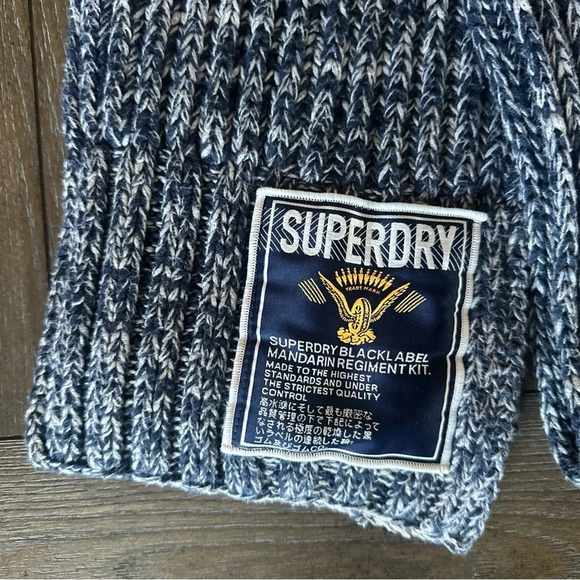 Superdry Blue and White Ribbed Knit Scarf - Picture 2 of 5